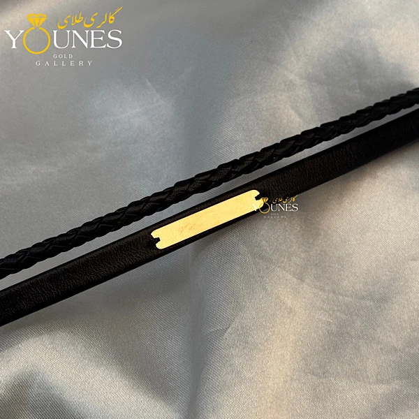 تصویر دوم دستبند چرم مردانه طلا براق گیس بافت مشکی